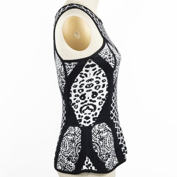 Nicole Miller Artelier Black & White Peplum Double Knit Tank Top Small - Picture 3 of 11
